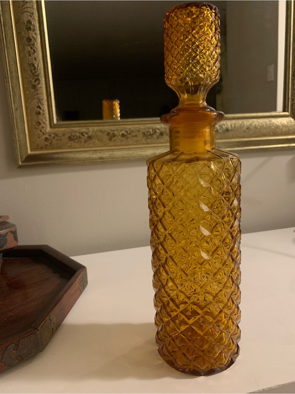 Italian amber diamond cut glass decanter